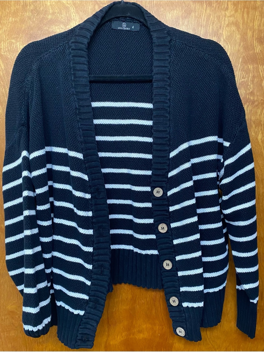 Black and White Striped Button-Front Cardigan